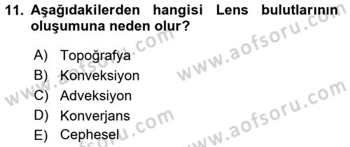 Meteoroloji Dersi Ara Sınavı Deneme Sınav Soruları 11. Soru