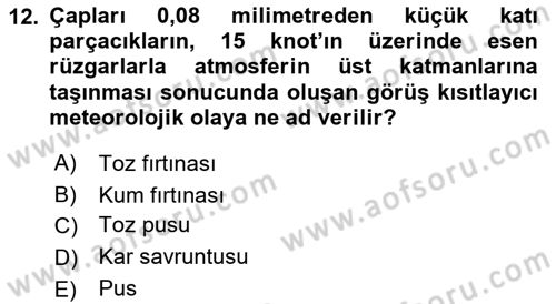 Meteoroloji Dersi Ara Sınavı Deneme Sınav Soruları 12. Soru