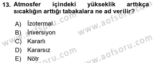 Meteoroloji Dersi Ara Sınavı Deneme Sınav Soruları 13. Soru