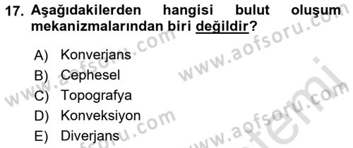 Meteoroloji Dersi Ara Sınavı Deneme Sınav Soruları 17. Soru