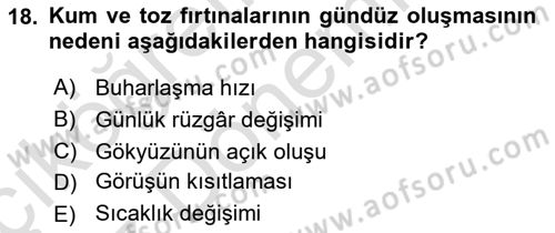 Meteoroloji Dersi Ara Sınavı Deneme Sınav Soruları 18. Soru