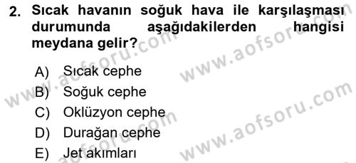 Meteoroloji Dersi Ara Sınavı Deneme Sınav Soruları 2. Soru