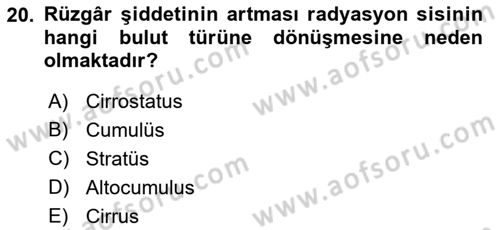 Meteoroloji Dersi Ara Sınavı Deneme Sınav Soruları 20. Soru