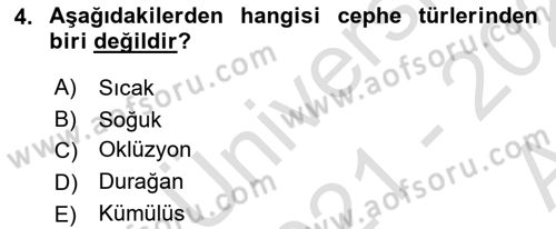 Meteoroloji Dersi Ara Sınavı Deneme Sınav Soruları 4. Soru