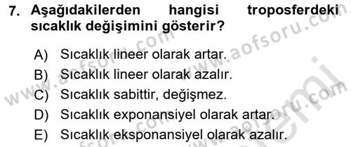 Meteoroloji Dersi Ara Sınavı Deneme Sınav Soruları 7. Soru