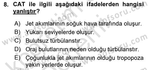 Meteoroloji Dersi Ara Sınavı Deneme Sınav Soruları 8. Soru