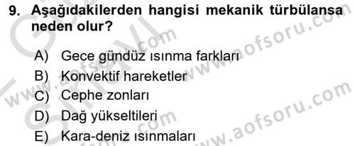 Meteoroloji Dersi Ara Sınavı Deneme Sınav Soruları 9. Soru