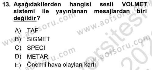Meteoroloji Dersi 2021 - 2022 Yılı (Final) Dönem Sonu Sınav Soruları 13. Soru