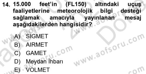Meteoroloji Dersi 2021 - 2022 Yılı (Final) Dönem Sonu Sınav Soruları 14. Soru