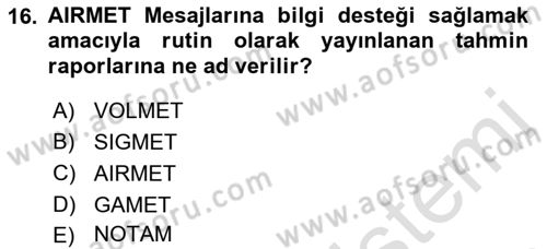 Meteoroloji Dersi 2021 - 2022 Yılı (Final) Dönem Sonu Sınav Soruları 16. Soru
