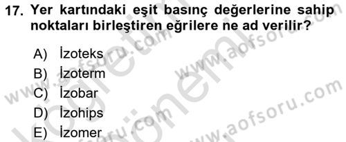 Meteoroloji Dersi 2021 - 2022 Yılı (Final) Dönem Sonu Sınav Soruları 17. Soru