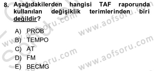 Meteoroloji Dersi 2021 - 2022 Yılı (Final) Dönem Sonu Sınav Soruları 8. Soru