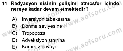 Meteoroloji Dersi 2021 - 2022 Yılı Yaz Okulu Sınav Soruları 11. Soru