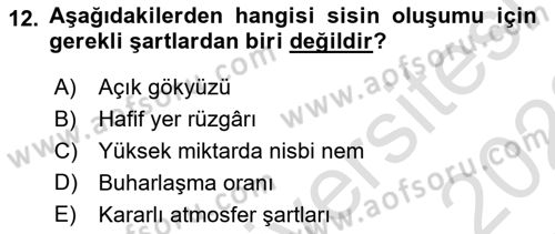 Meteoroloji Dersi 2021 - 2022 Yılı Yaz Okulu Sınav Soruları 12. Soru