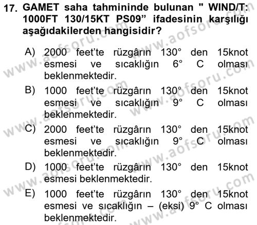 Meteoroloji Dersi 2021 - 2022 Yılı Yaz Okulu Sınav Soruları 17. Soru