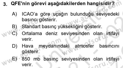 Meteoroloji Dersi 2021 - 2022 Yılı Yaz Okulu Sınav Soruları 3. Soru