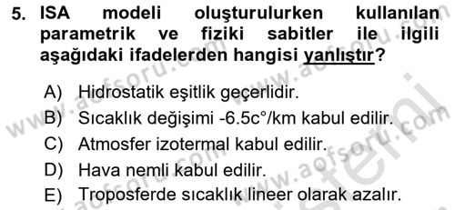 Meteoroloji Dersi 2021 - 2022 Yılı Yaz Okulu Sınav Soruları 5. Soru