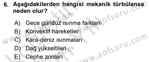Meteoroloji Dersi 2021 - 2022 Yılı Yaz Okulu Sınav Soruları 6. Soru