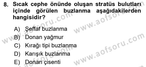 Meteoroloji Dersi 2021 - 2022 Yılı Yaz Okulu Sınav Soruları 8. Soru