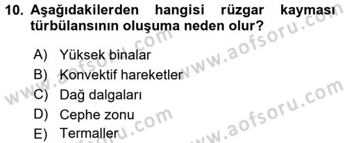 Meteoroloji Dersi Ara Sınavı Deneme Sınav Soruları 10. Soru