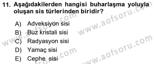 Meteoroloji Dersi Ara Sınavı Deneme Sınav Soruları 11. Soru