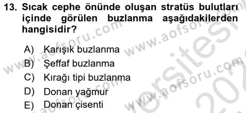 Meteoroloji Dersi Ara Sınavı Deneme Sınav Soruları 13. Soru