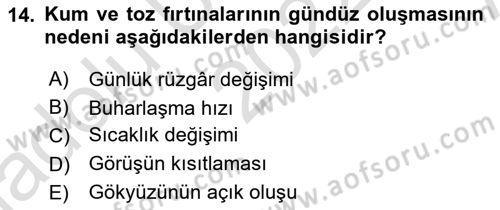Meteoroloji Dersi Ara Sınavı Deneme Sınav Soruları 14. Soru