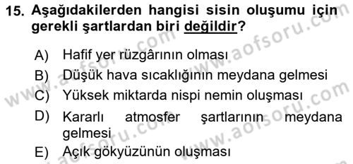 Meteoroloji Dersi Ara Sınavı Deneme Sınav Soruları 15. Soru