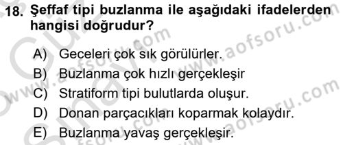 Meteoroloji Dersi Ara Sınavı Deneme Sınav Soruları 18. Soru