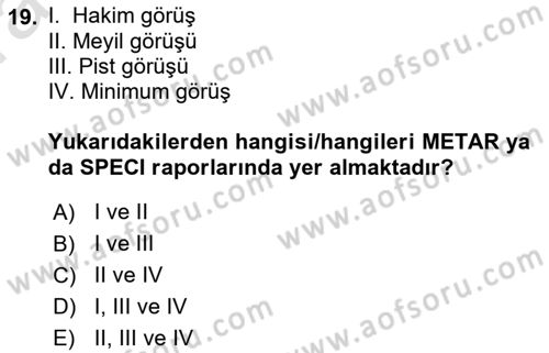 Meteoroloji Dersi Ara Sınavı Deneme Sınav Soruları 19. Soru