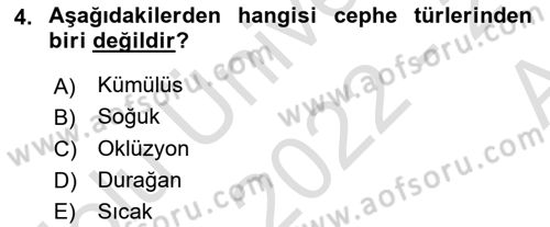 Meteoroloji Dersi Ara Sınavı Deneme Sınav Soruları 4. Soru
