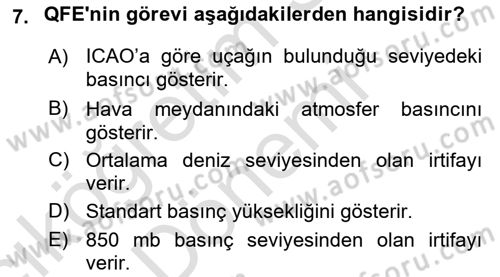 Meteoroloji Dersi Ara Sınavı Deneme Sınav Soruları 7. Soru