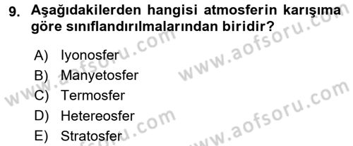 Meteoroloji Dersi Ara Sınavı Deneme Sınav Soruları 9. Soru