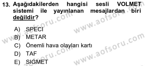 Meteoroloji Dersi 2022 - 2023 Yılı (Final) Dönem Sonu Sınav Soruları 13. Soru