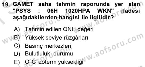 Meteoroloji Dersi 2022 - 2023 Yılı (Final) Dönem Sonu Sınav Soruları 19. Soru