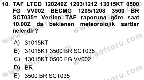 Meteoroloji Dersi 2022 - 2023 Yılı Yaz Okulu Sınav Soruları 10. Soru