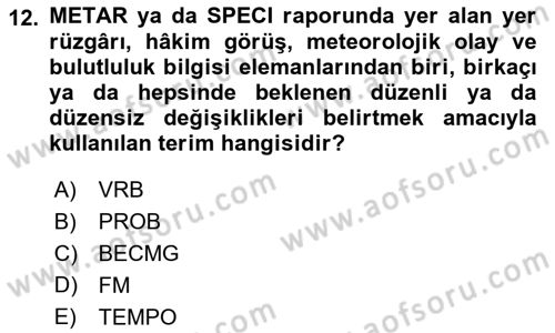 Meteoroloji Dersi 2022 - 2023 Yılı Yaz Okulu Sınav Soruları 12. Soru