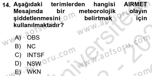 Meteoroloji Dersi 2022 - 2023 Yılı Yaz Okulu Sınav Soruları 14. Soru