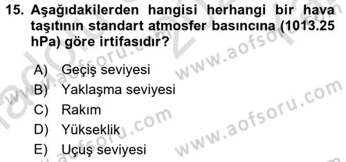 Meteoroloji Dersi 2022 - 2023 Yılı Yaz Okulu Sınav Soruları 15. Soru