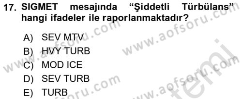 Meteoroloji Dersi 2022 - 2023 Yılı Yaz Okulu Sınav Soruları 17. Soru