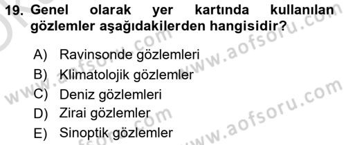 Meteoroloji Dersi 2022 - 2023 Yılı Yaz Okulu Sınav Soruları 19. Soru
