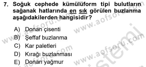 Meteoroloji Dersi 2022 - 2023 Yılı Yaz Okulu Sınav Soruları 7. Soru