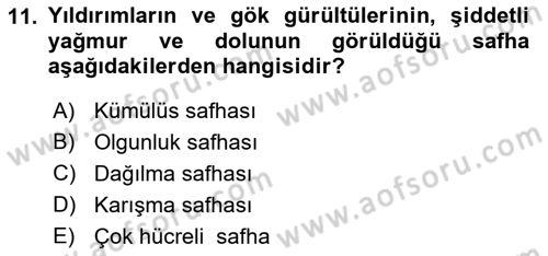 Meteoroloji Dersi Ara Sınavı Deneme Sınav Soruları 11. Soru
