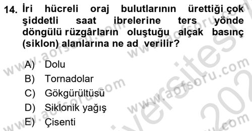 Meteoroloji Dersi Ara Sınavı Deneme Sınav Soruları 14. Soru