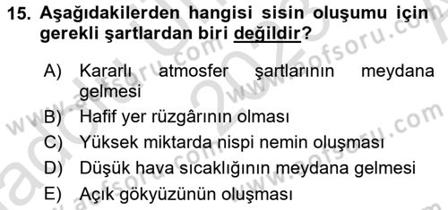 Meteoroloji Dersi Ara Sınavı Deneme Sınav Soruları 15. Soru