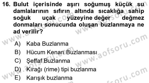 Meteoroloji Dersi Ara Sınavı Deneme Sınav Soruları 16. Soru