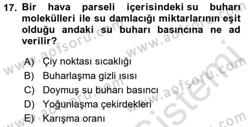 Meteoroloji Dersi 2023 - 2024 Yılı (Vize) Ara Sınav Soruları 17. Soru