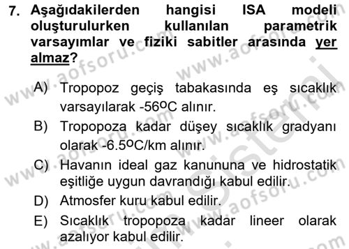 Meteoroloji Dersi Ara Sınavı Deneme Sınav Soruları 7. Soru