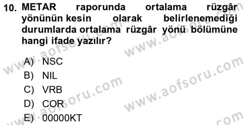 Meteoroloji Dersi 2023 - 2024 Yılı (Final) Dönem Sonu Sınav Soruları 10. Soru