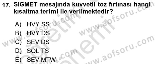 Meteoroloji Dersi 2023 - 2024 Yılı (Final) Dönem Sonu Sınav Soruları 17. Soru